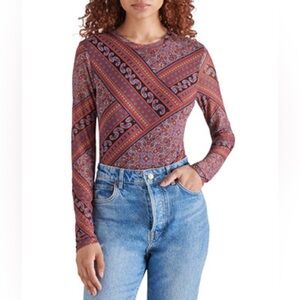 NWT Steve Madden Women's Paisley Long-Sleeve Bodysuit - Size L